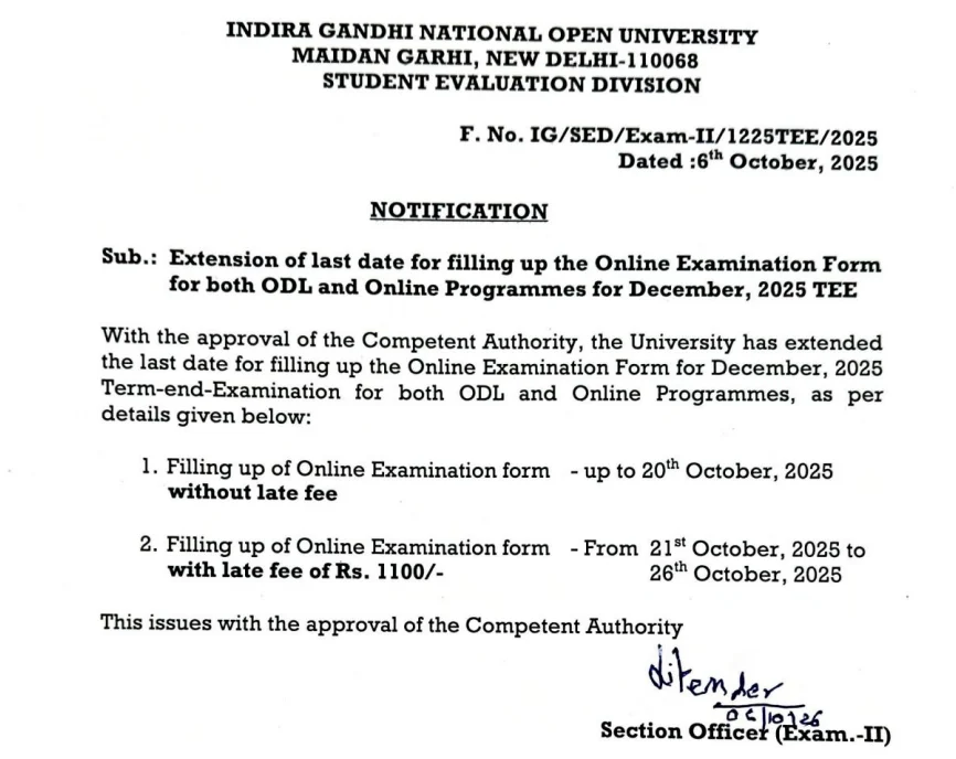 ignou exam form december 2025